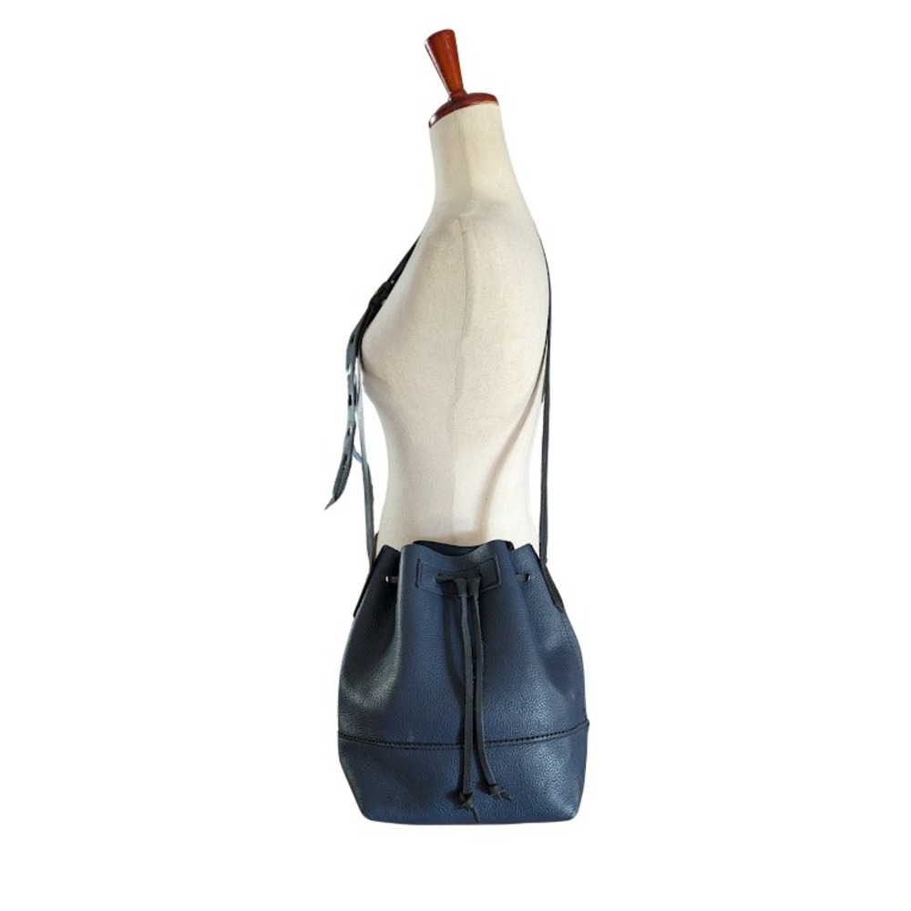 J.Crew Navy Blue Pebbled Leather Drawstring Bucket Crossbody Bag